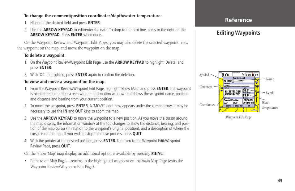 Reference editing waypoints | Garmin GPSMAP 178C Sounder User Manual | Page 59 / 134
