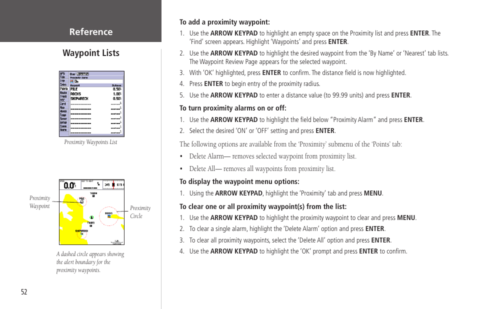 Reference waypoint lists | Garmin GPSMAP 178C Sounder User Manual | Page 62 / 134