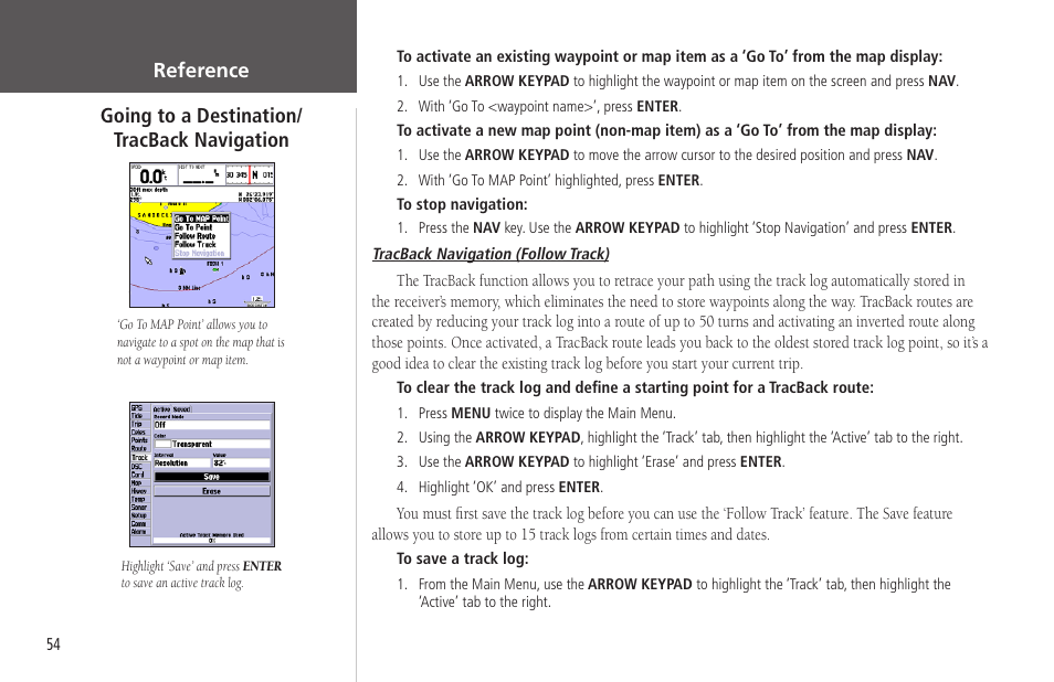 Tracback navigation | Garmin GPSMAP 178C Sounder User Manual | Page 64 / 134