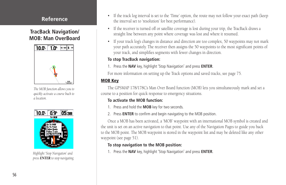 Mob: man overboard | Garmin GPSMAP 178C Sounder User Manual | Page 66 / 134