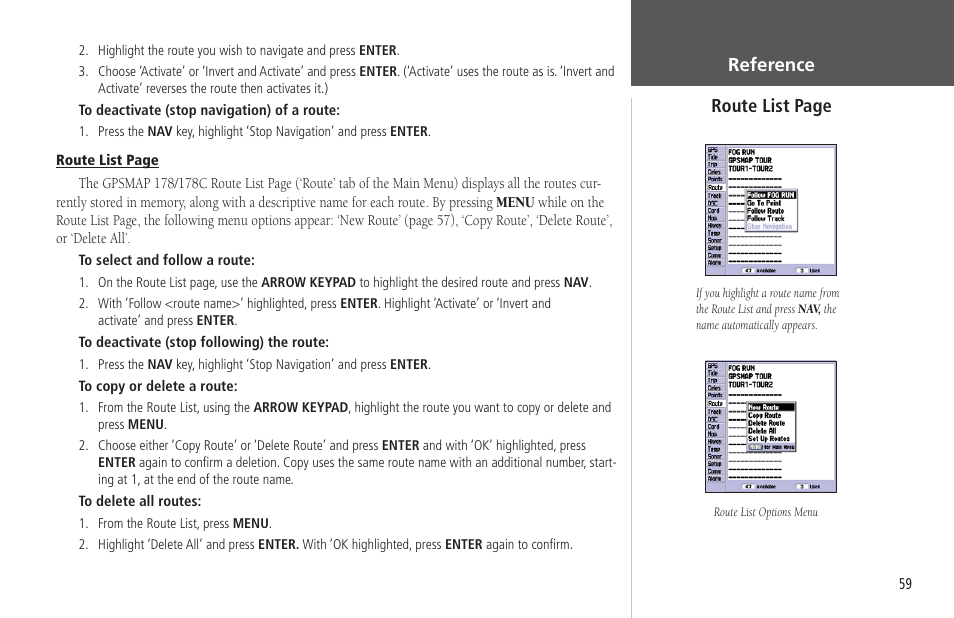 Reference route list page | Garmin GPSMAP 178C Sounder User Manual | Page 69 / 134