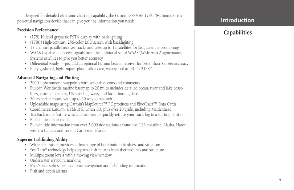 Capabilities | Garmin GPSMAP 178C Sounder User Manual | Page 7 / 134