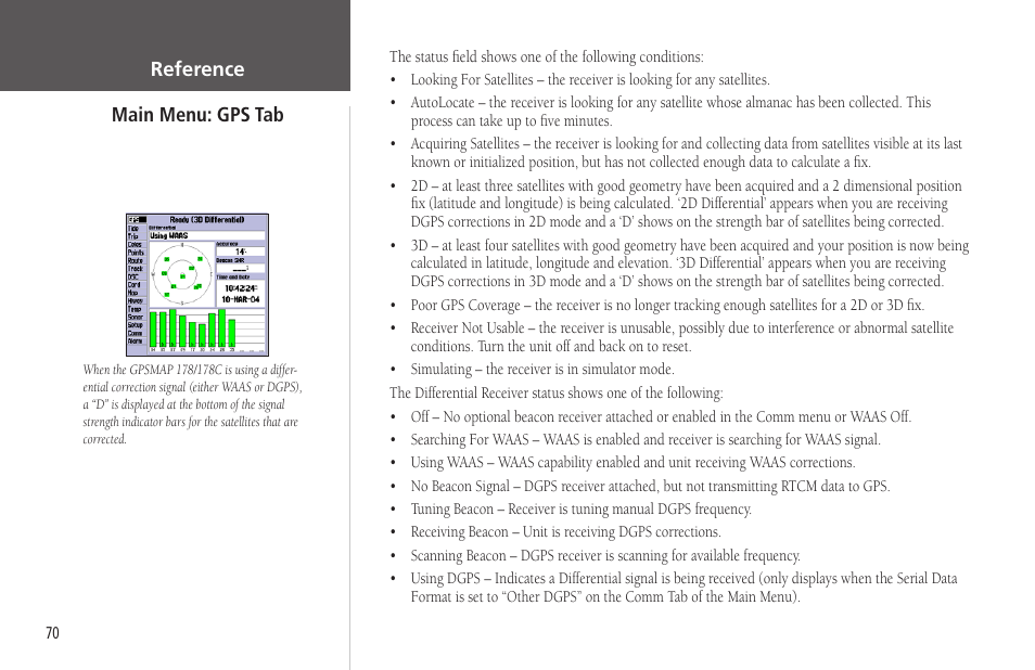 Reference main menu: gps tab | Garmin GPSMAP 178C Sounder User Manual | Page 80 / 134