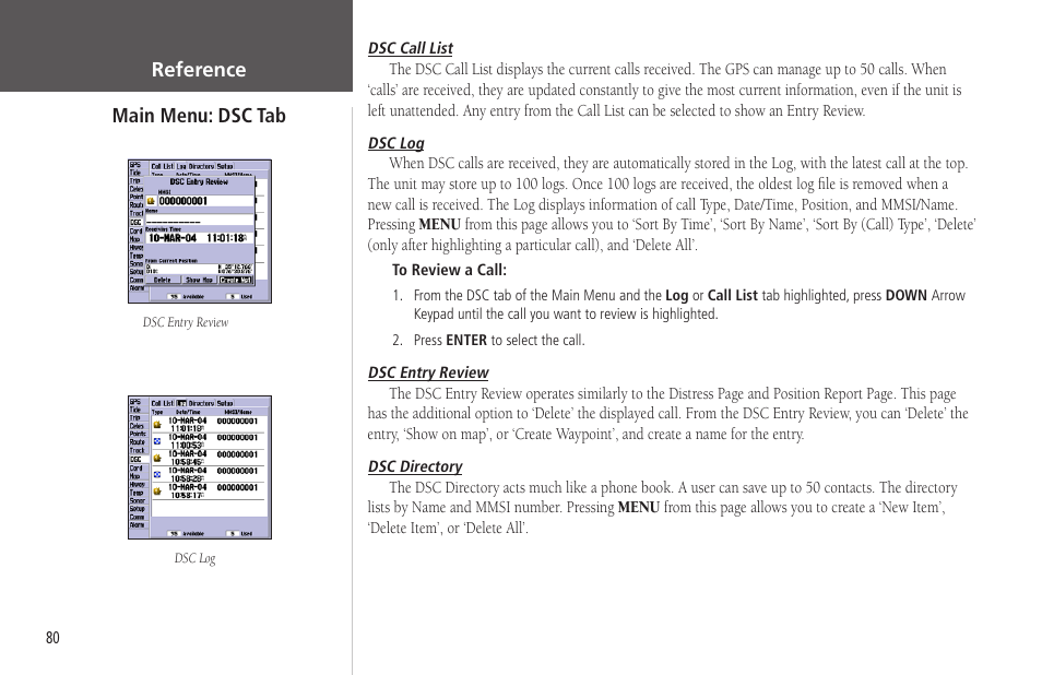 Main menu: dsc tab reference | Garmin GPSMAP 178C Sounder User Manual | Page 90 / 134