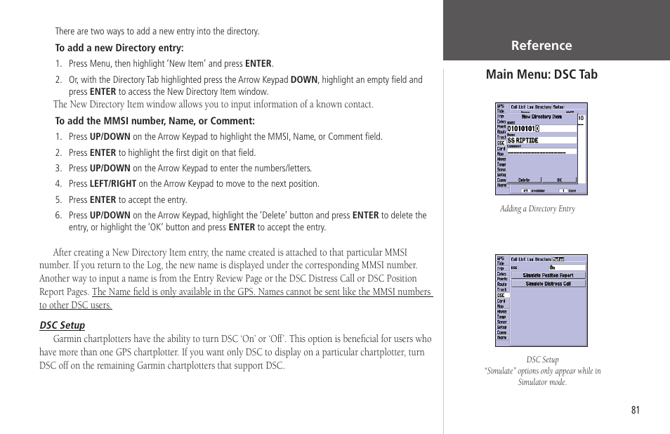 Main menu: dsc tab reference | Garmin GPSMAP 178C Sounder User Manual | Page 91 / 134