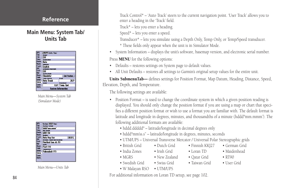 Reference main menu: system tab/ units tab | Garmin GPSMAP 178C Sounder User Manual | Page 94 / 134