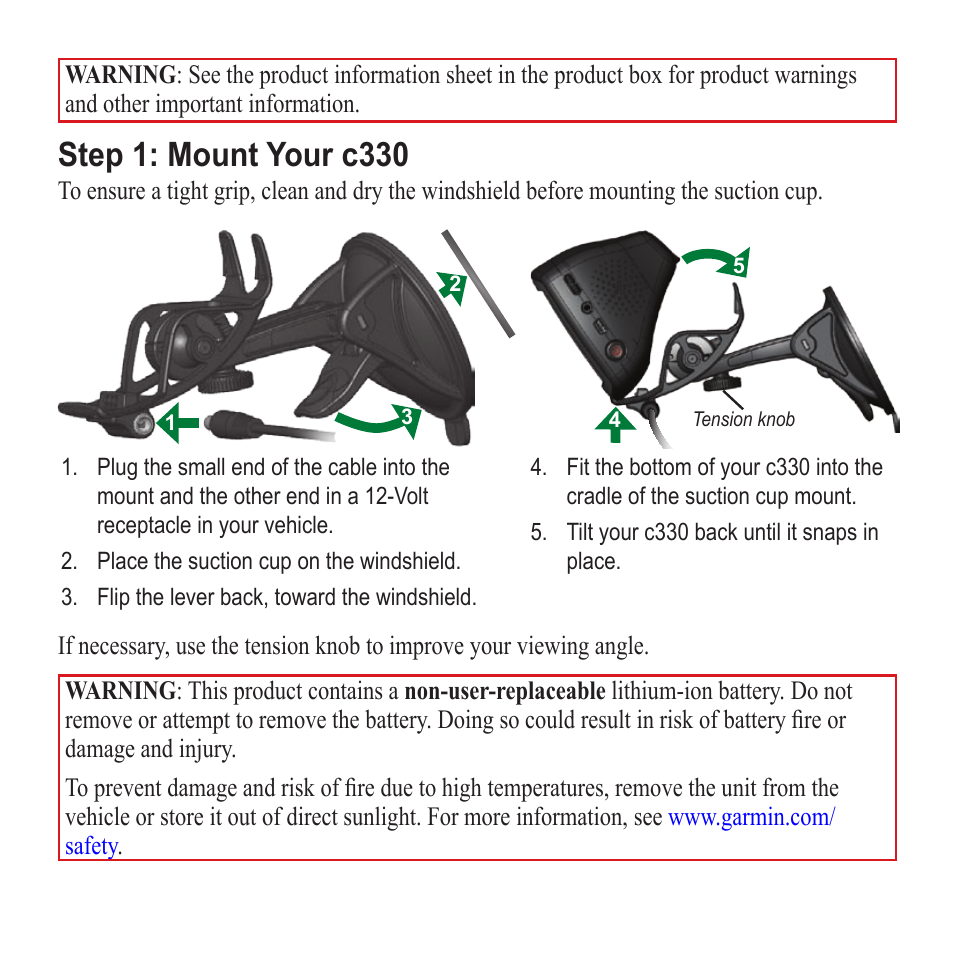 Step 1: mount your c330 | Garmin StreetPilot c330 User Manual | Page 2 / 8