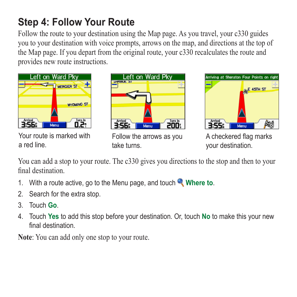 Step 4: follow your route | Garmin StreetPilot c330 User Manual | Page 4 / 8