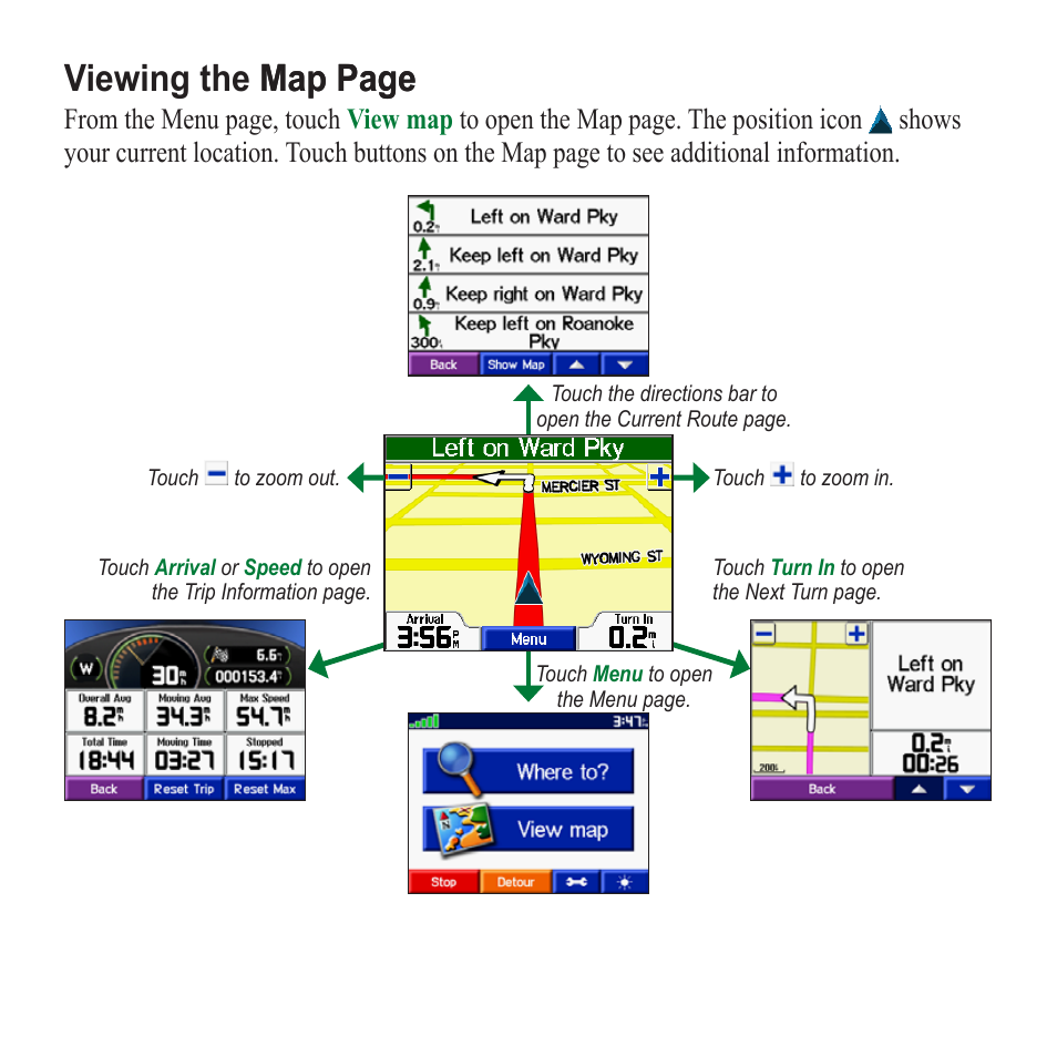 Viewing the ��p ��ge ��p ��ge | Garmin StreetPilot c330 User Manual | Page 5 / 8