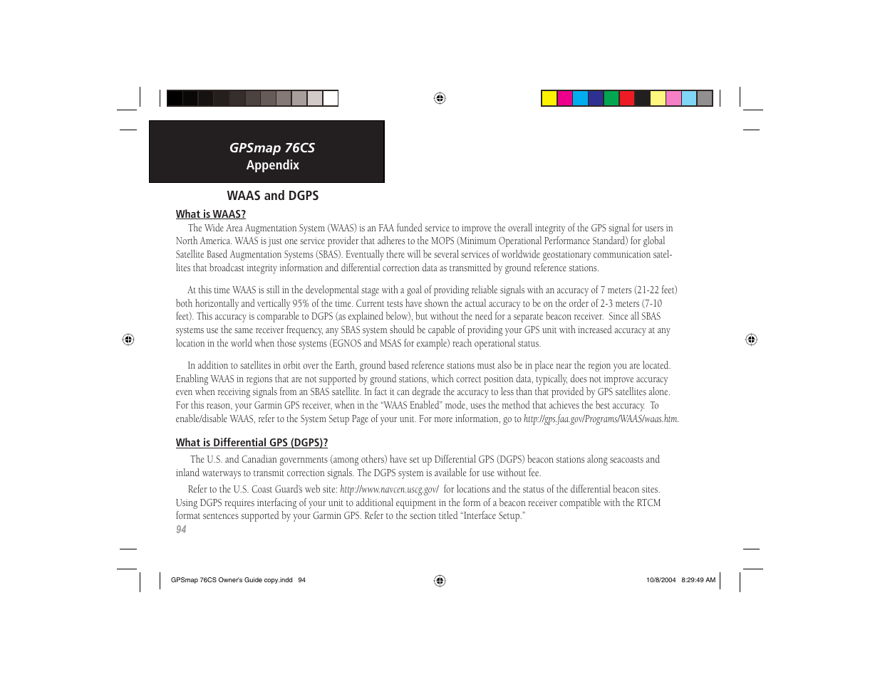 Garmin GPSMAP 76CS User Manual | Page 104 / 110