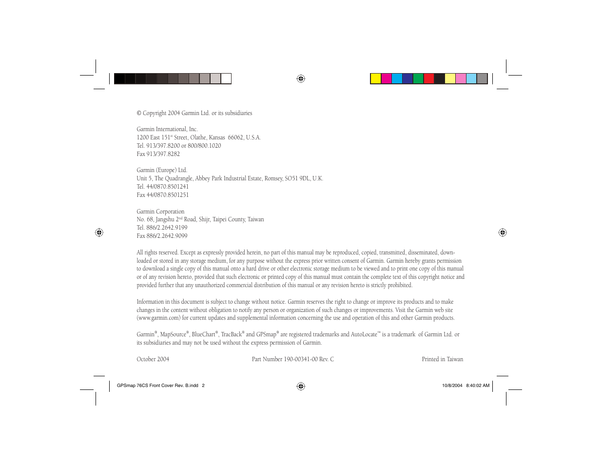 Garmin GPSMAP 76CS User Manual | Page 2 / 110