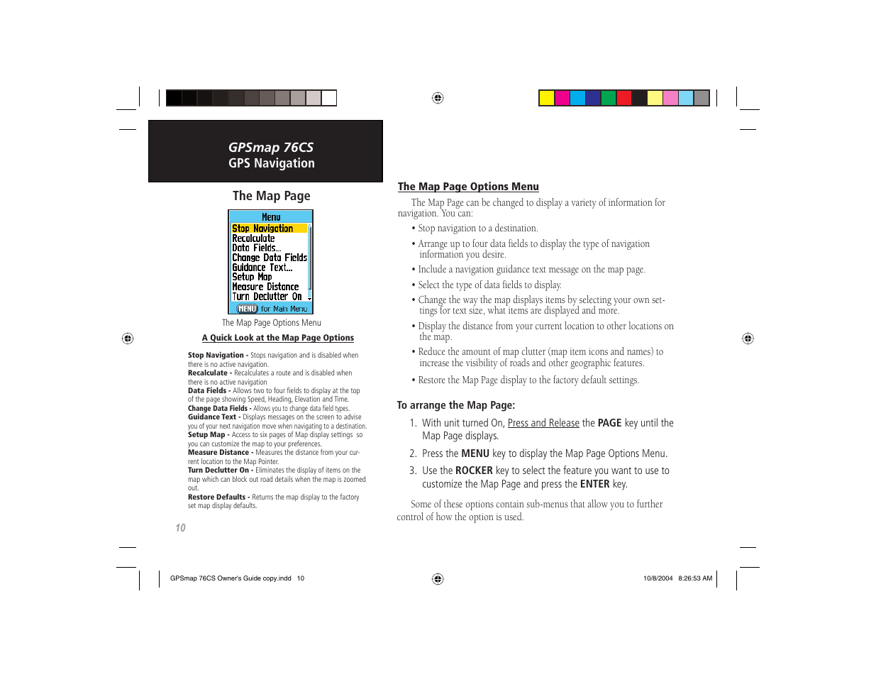 Gpsmap 76cs gps navigation the map page | Garmin GPSMAP 76CS User Manual | Page 20 / 110