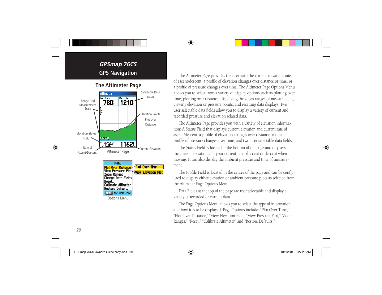 Gpsmap 76cs gps navigation the altimeter page | Garmin GPSMAP 76CS User Manual | Page 30 / 110