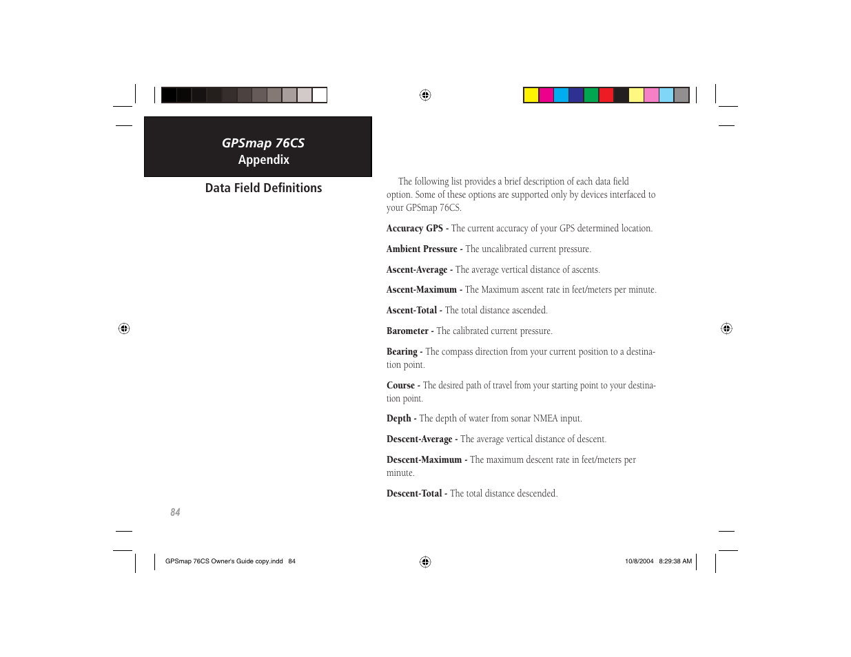 Garmin GPSMAP 76CS User Manual | Page 94 / 110