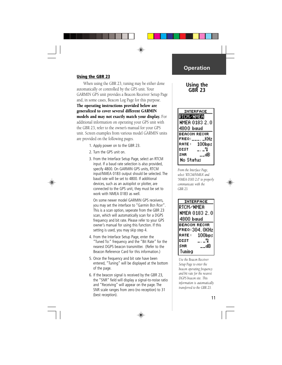 Operation using the gbr 23 | Garmin GBR 23 User Manual | Page 13 / 24