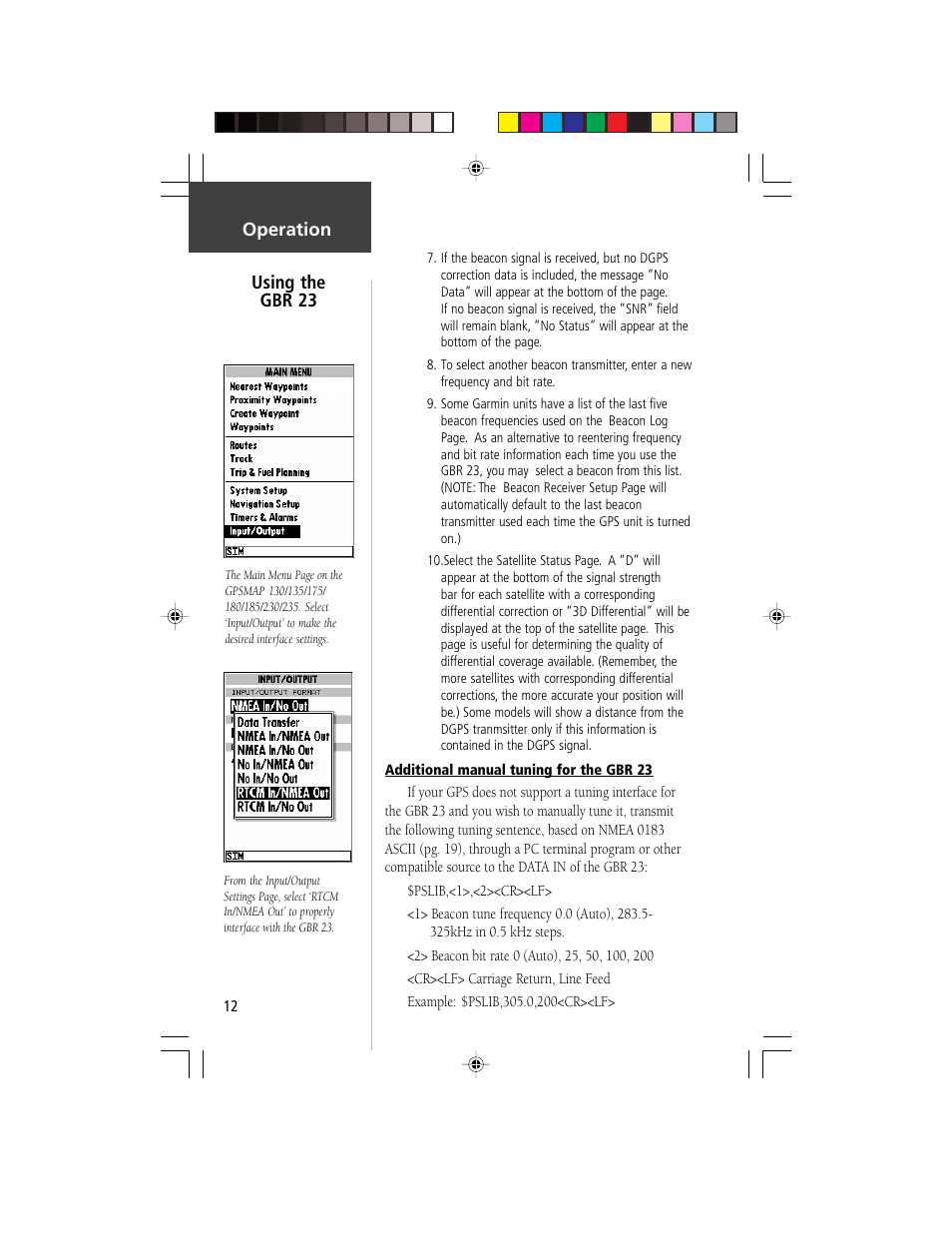 Operation using the gbr 23 | Garmin GBR 23 User Manual | Page 14 / 24