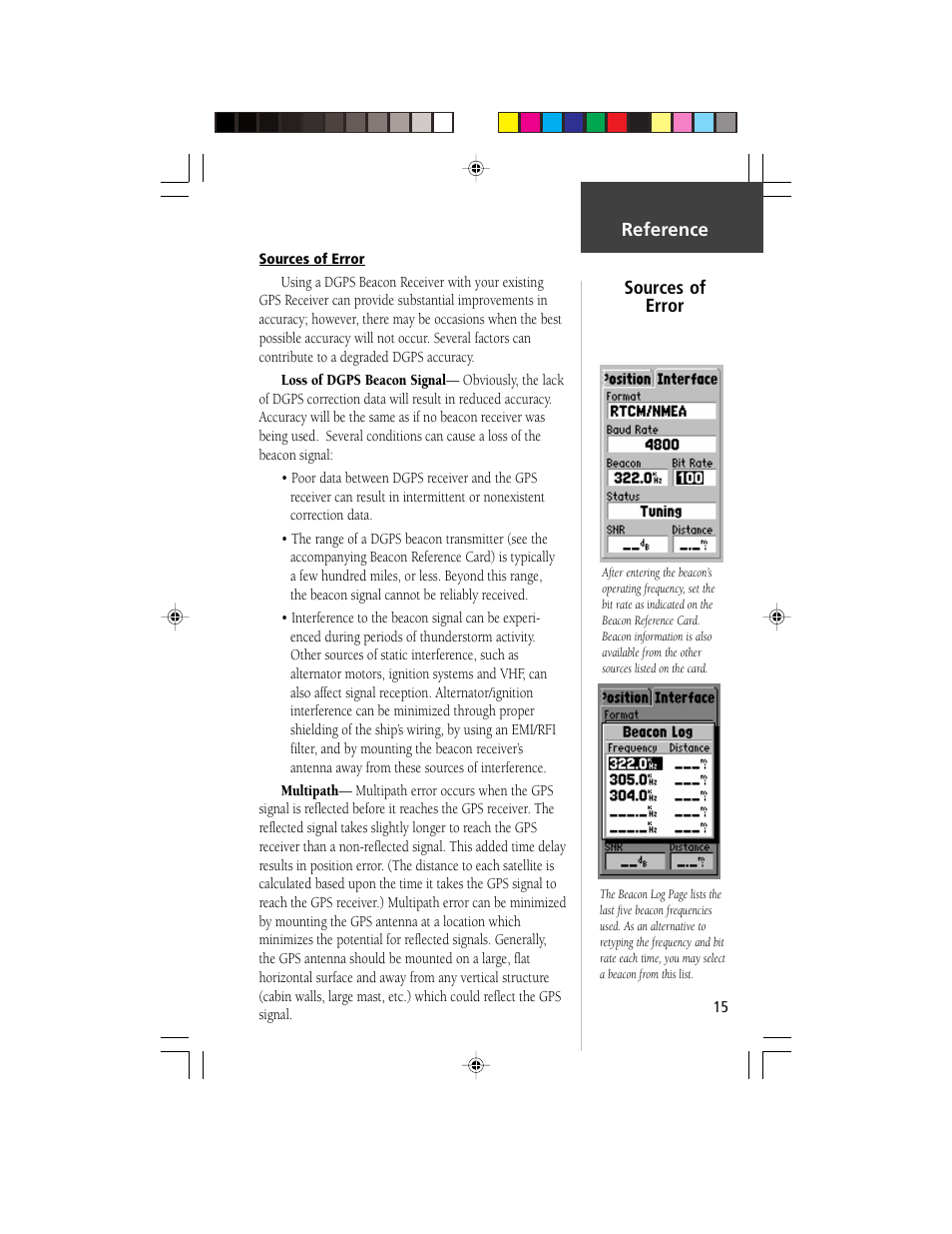 Sources of error reference | Garmin GBR 23 User Manual | Page 17 / 24