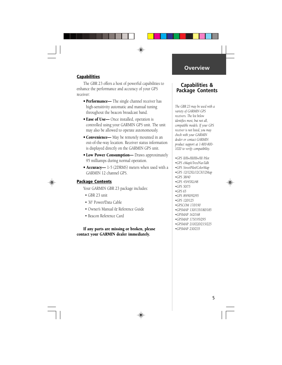 Capabilities & package contents overview | Garmin GBR 23 User Manual | Page 7 / 24