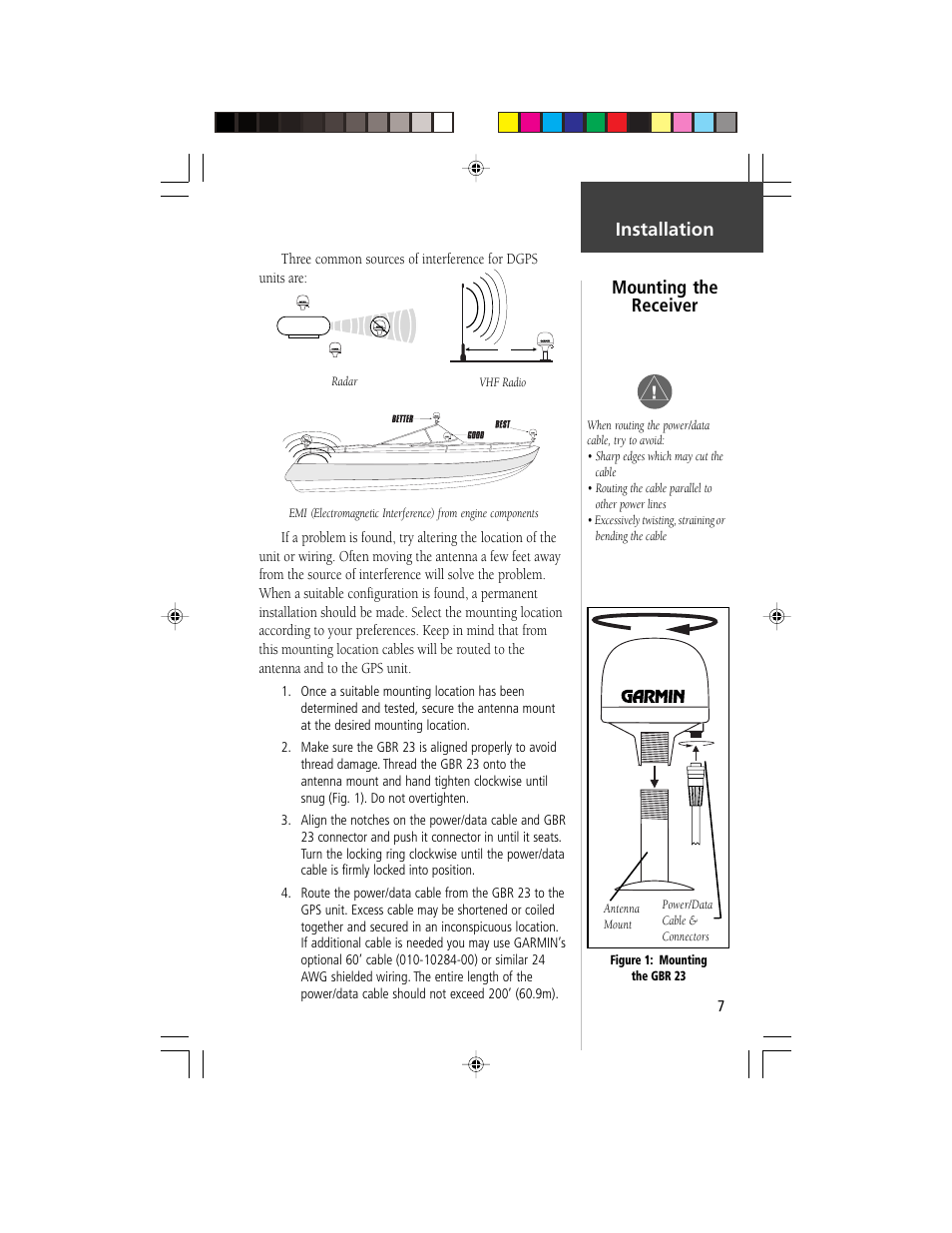 Installation mounting the receiver | Garmin GBR 23 User Manual | Page 9 / 24