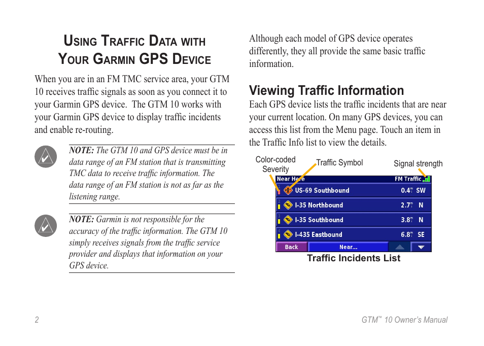 Gps d, Viewing trafﬁc information | Garmin GTM 10 User Manual | Page 4 / 8