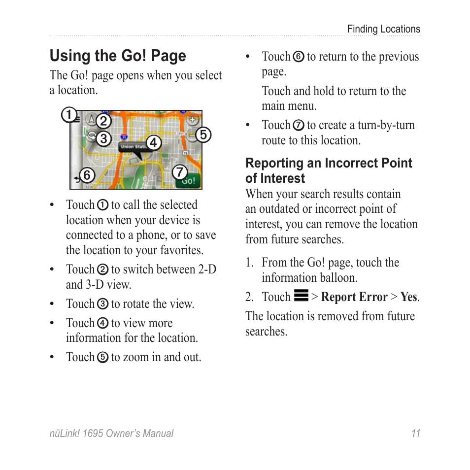 Using the go! page | Garmin nuLink! 1695 User Manual | Page 17 / 84