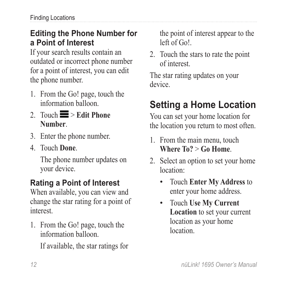 Setting a home location | Garmin nuLink! 1695 User Manual | Page 18 / 84