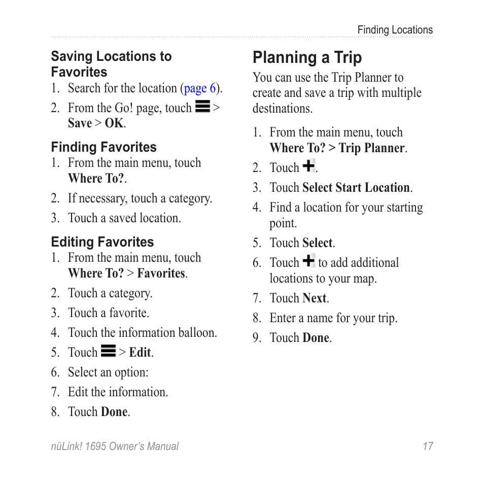 Planning a trip | Garmin nuLink! 1695 User Manual | Page 23 / 84