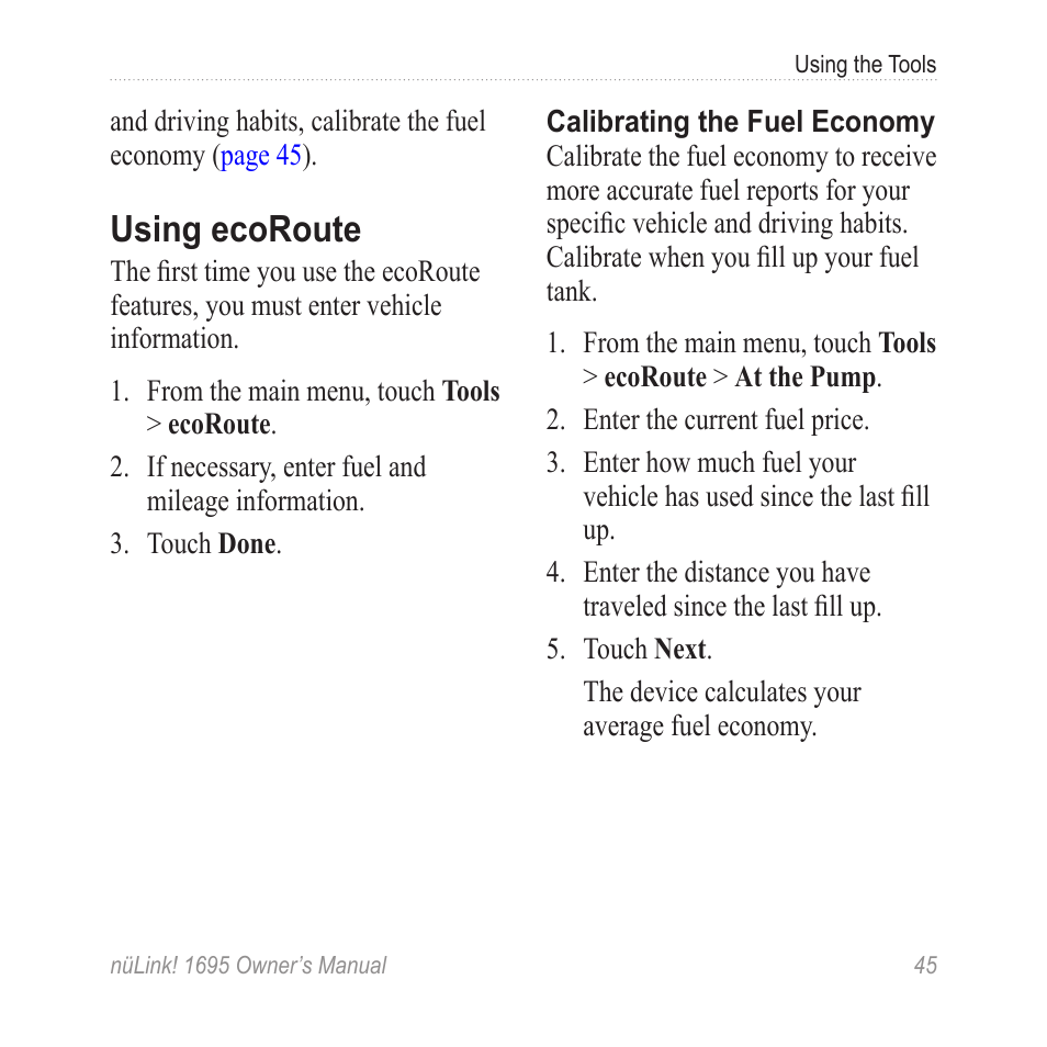 Using ecoroute | Garmin nuLink! 1695 User Manual | Page 51 / 84