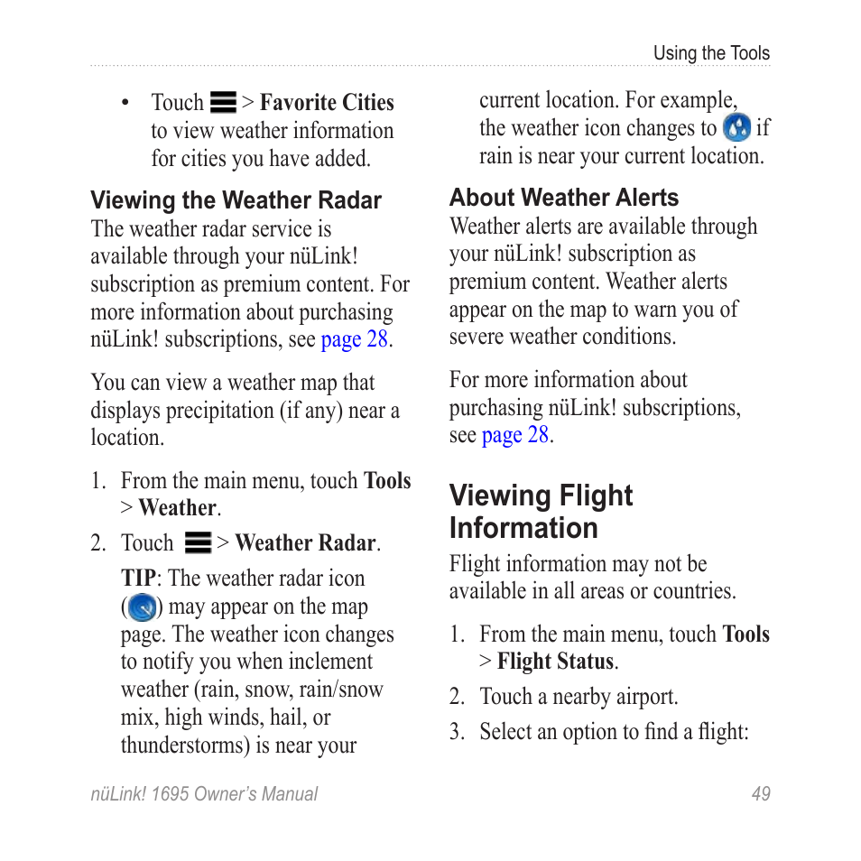 Viewing flight information | Garmin nuLink! 1695 User Manual | Page 55 / 84