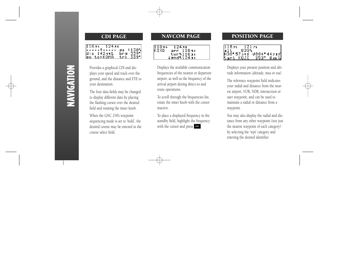 Na viga tion | Garmin GNC 250 User Manual | Page 16 / 24