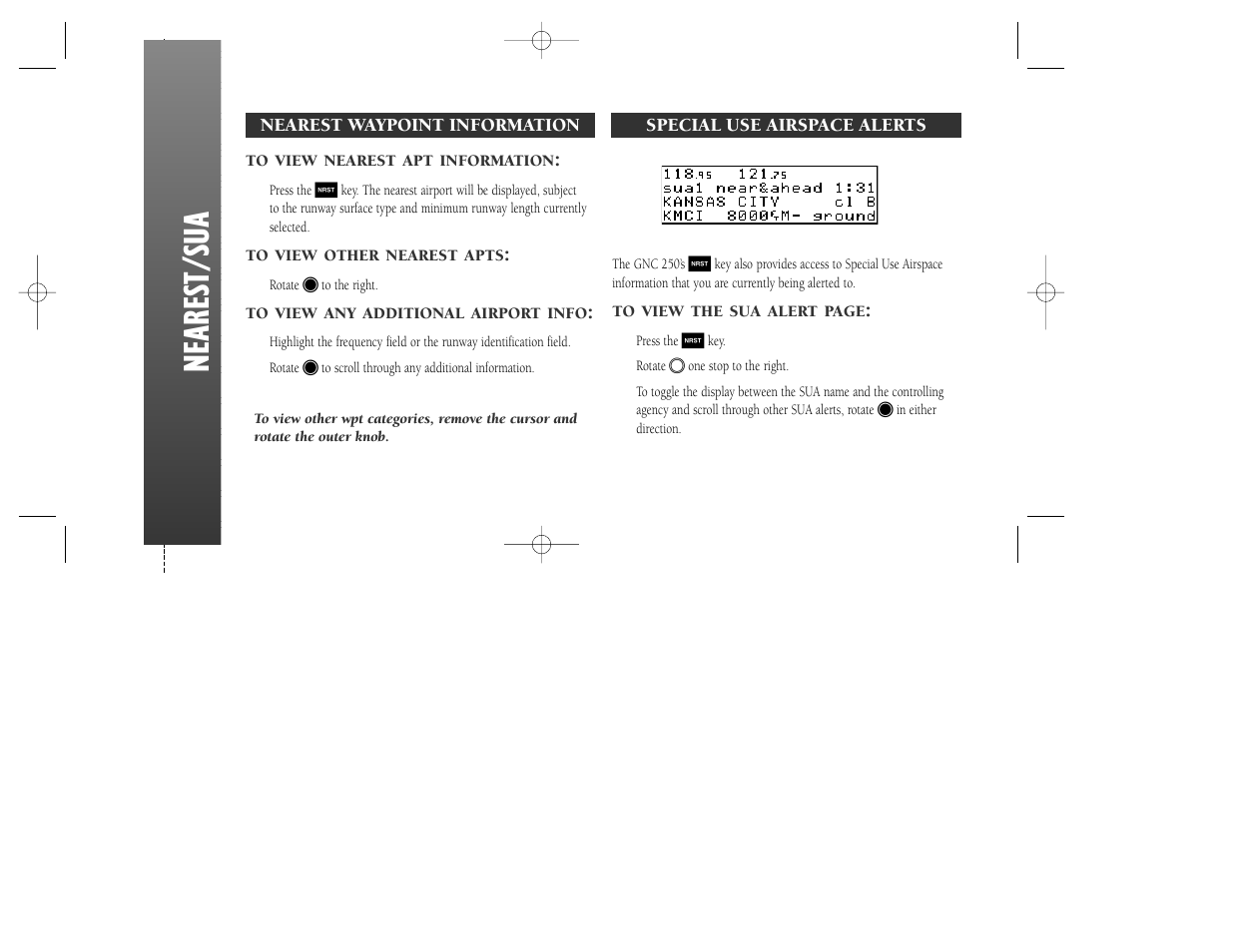 Nearest/su a | Garmin GNC 250 User Manual | Page 18 / 24