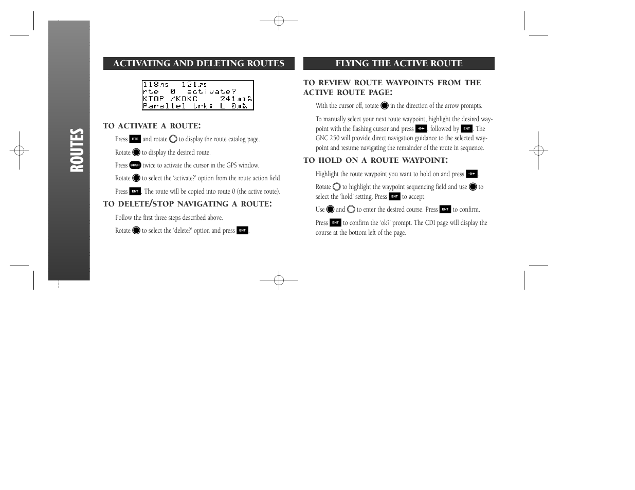 Routes | Garmin GNC 250 User Manual | Page 20 / 24