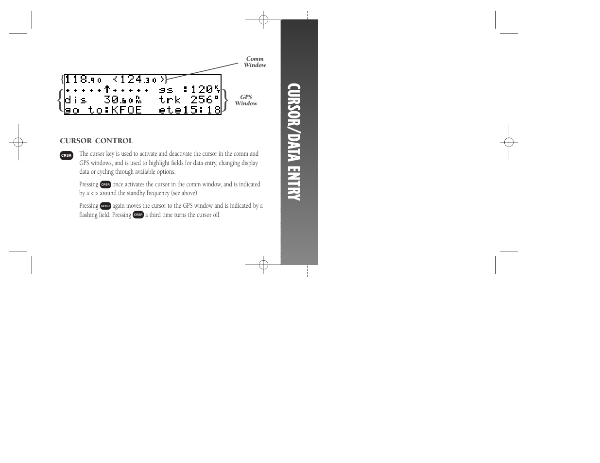 Cursor/d at a entr y | Garmin GNC 250 User Manual | Page 3 / 24