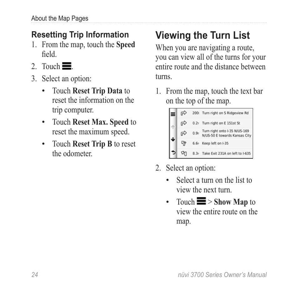 Viewing the turn list | Garmin nuvi 3790T User Manual | Page 30 / 80