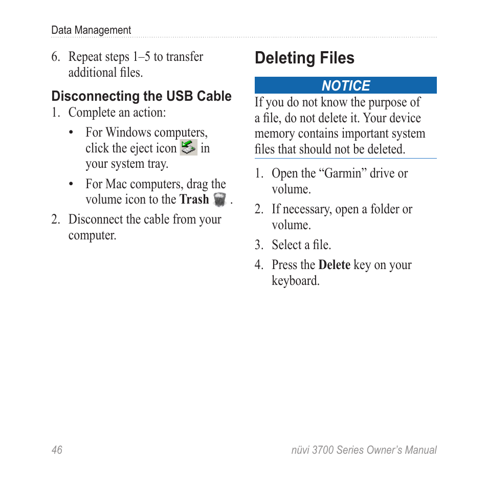 Deleting files | Garmin nuvi 3790T User Manual | Page 52 / 80