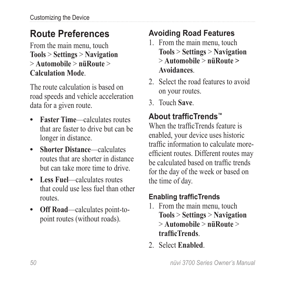 Route preferences | Garmin nuvi 3790T User Manual | Page 56 / 80