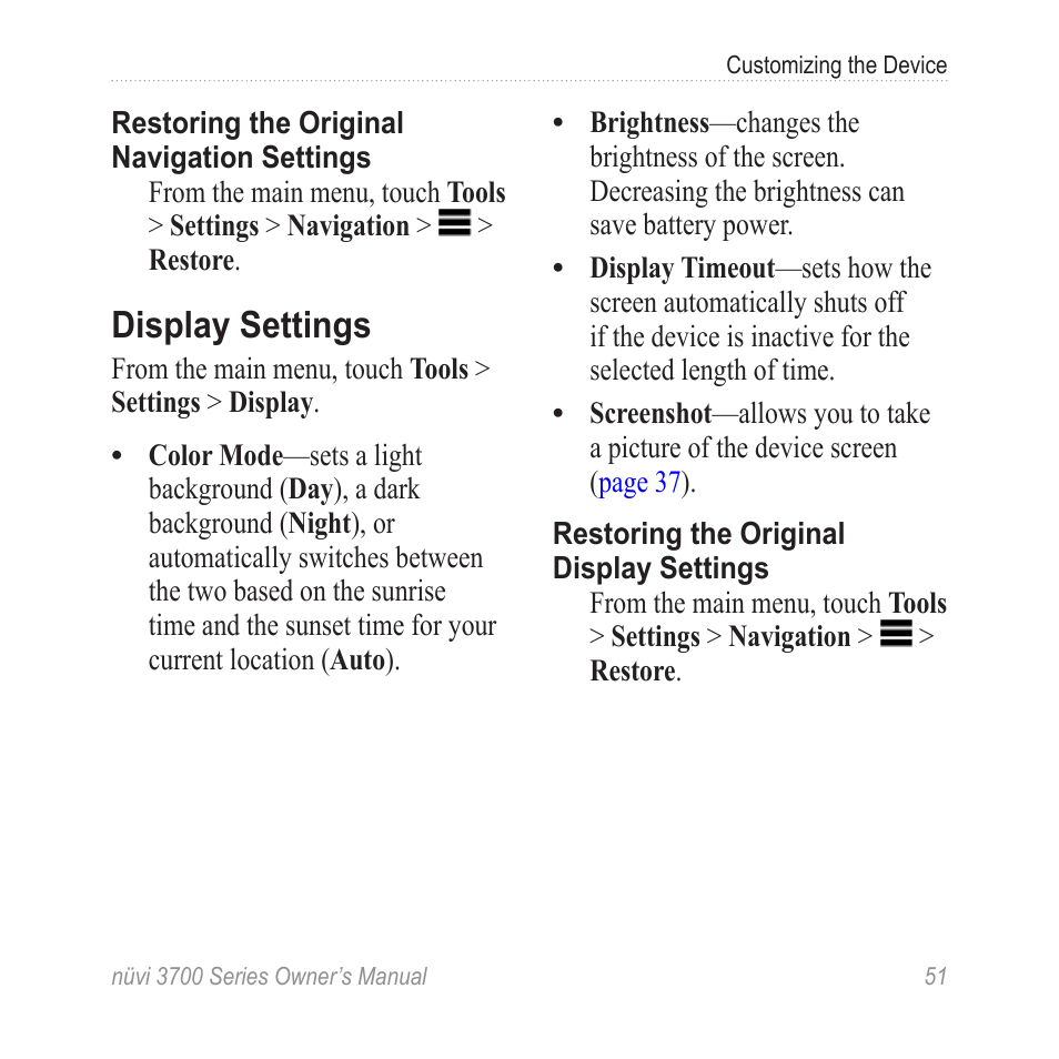 Display settings | Garmin nuvi 3790T User Manual | Page 57 / 80