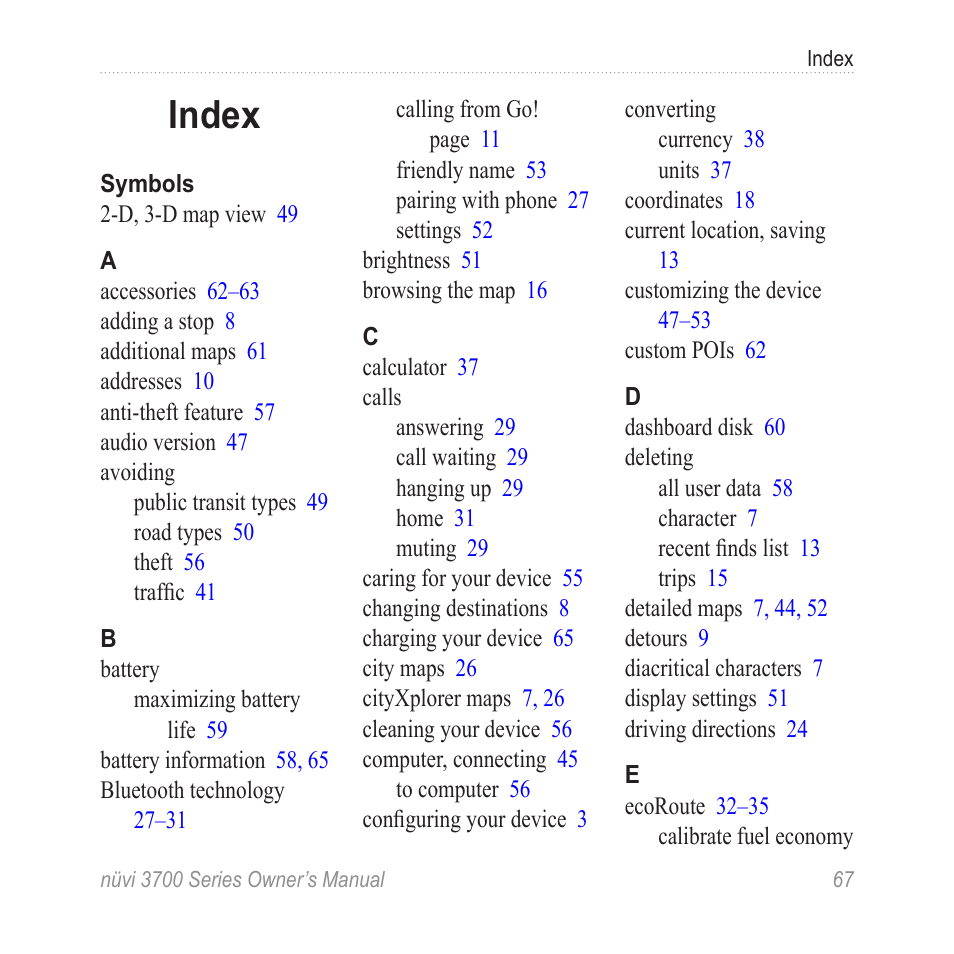 Index | Garmin nuvi 3790T User Manual | Page 73 / 80