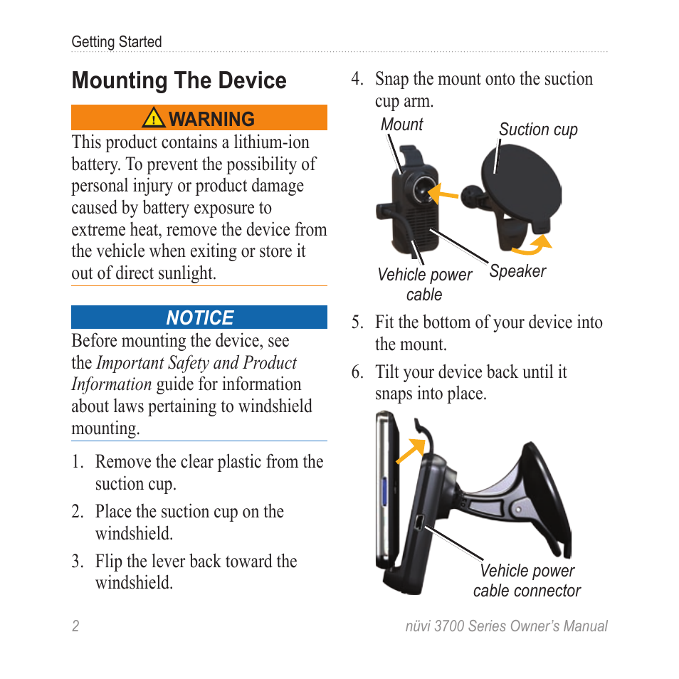 Mounting the device, Mount your device | Garmin nuvi 3790T User Manual | Page 8 / 80