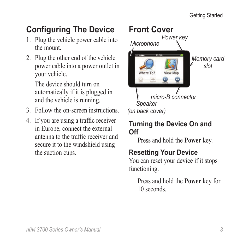Configuring the device, Front cover | Garmin nuvi 3790T User Manual | Page 9 / 80
