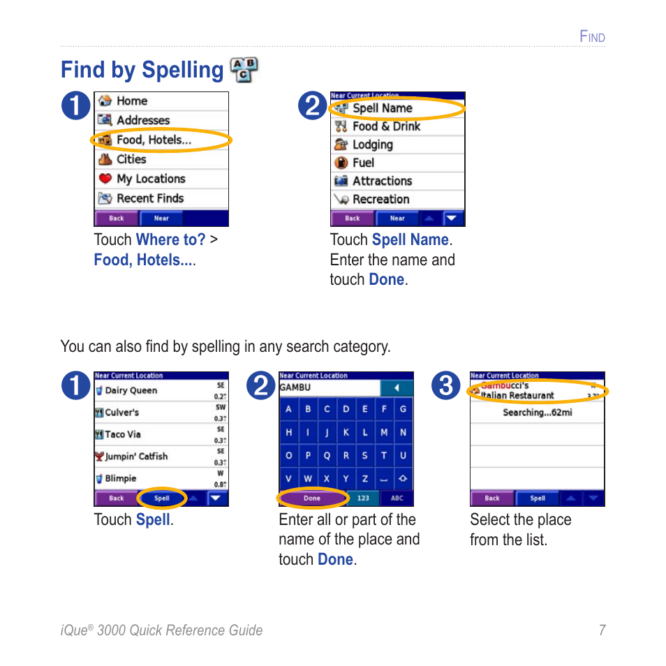 Find by spelling | Garmin iQue 3000 User Manual | Page 11 / 36