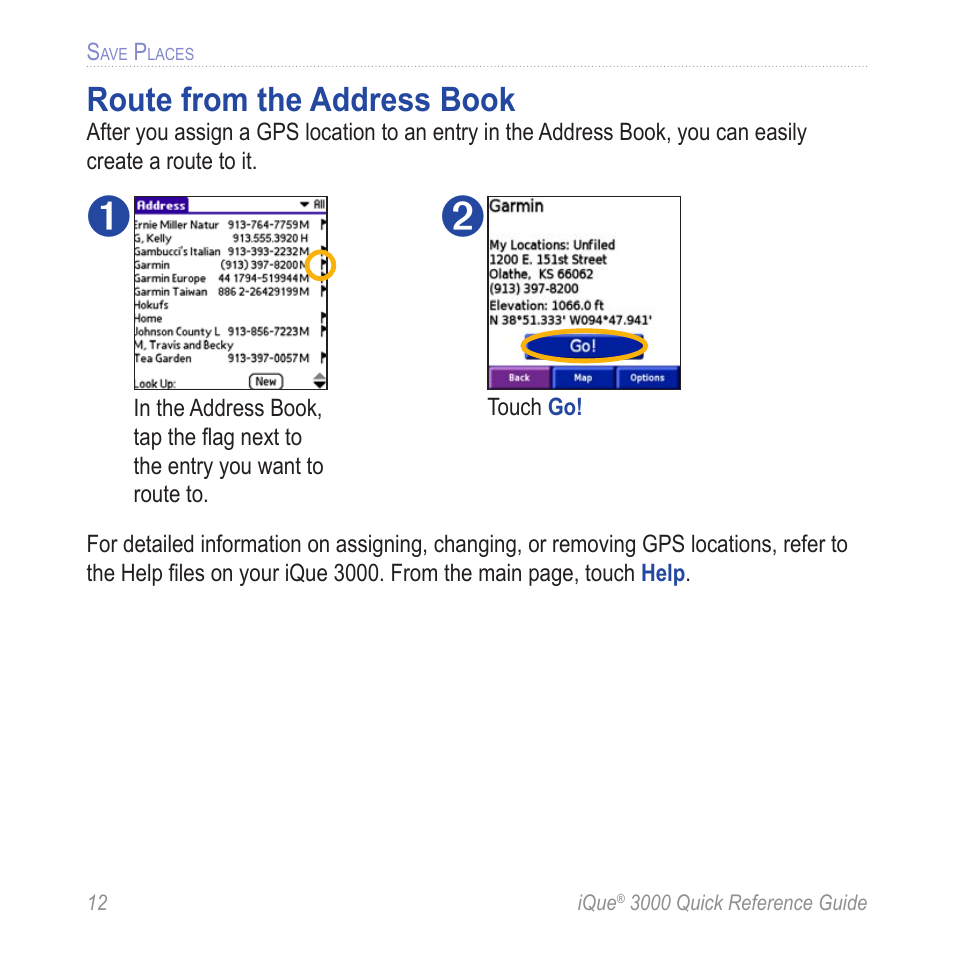 Route from the address book | Garmin iQue 3000 User Manual | Page 16 / 36