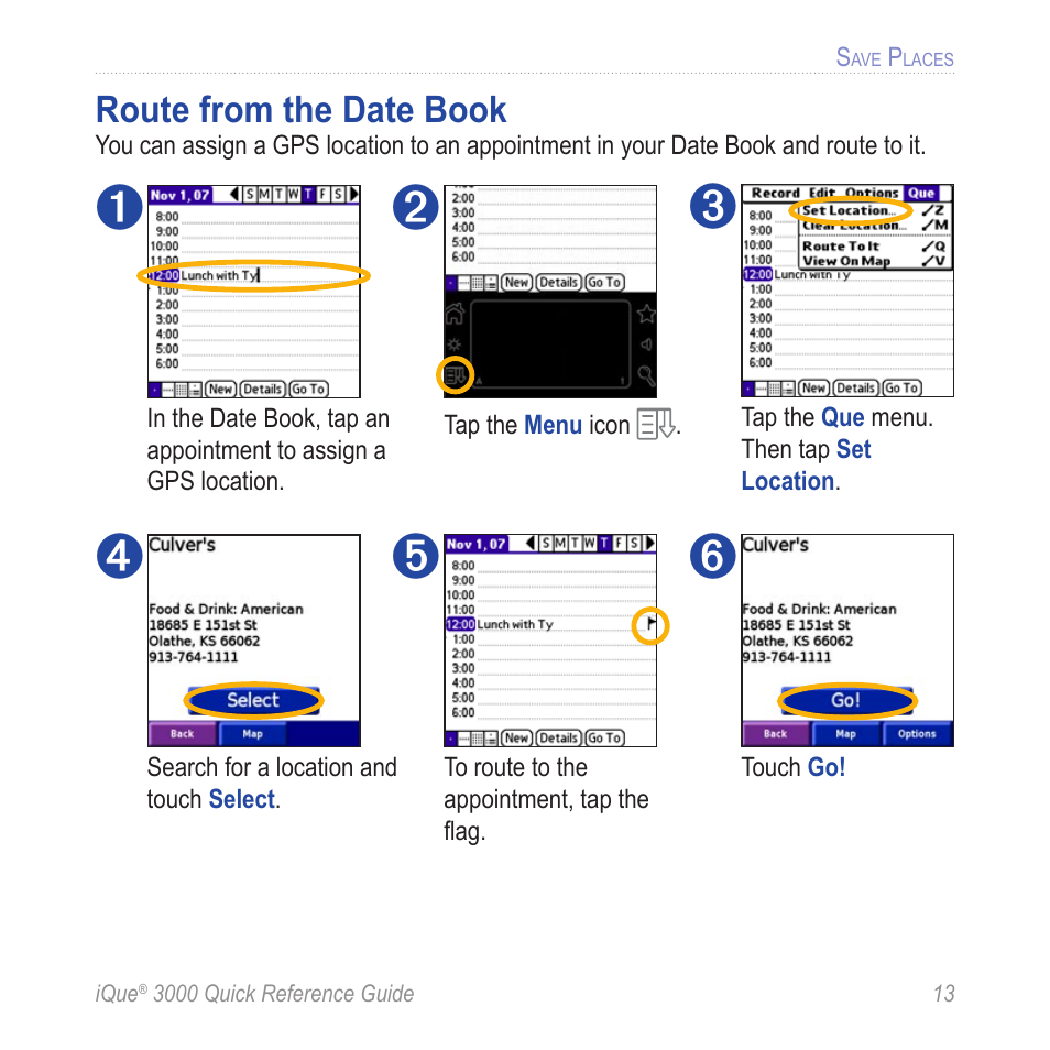 Route from the date book | Garmin iQue 3000 User Manual | Page 17 / 36