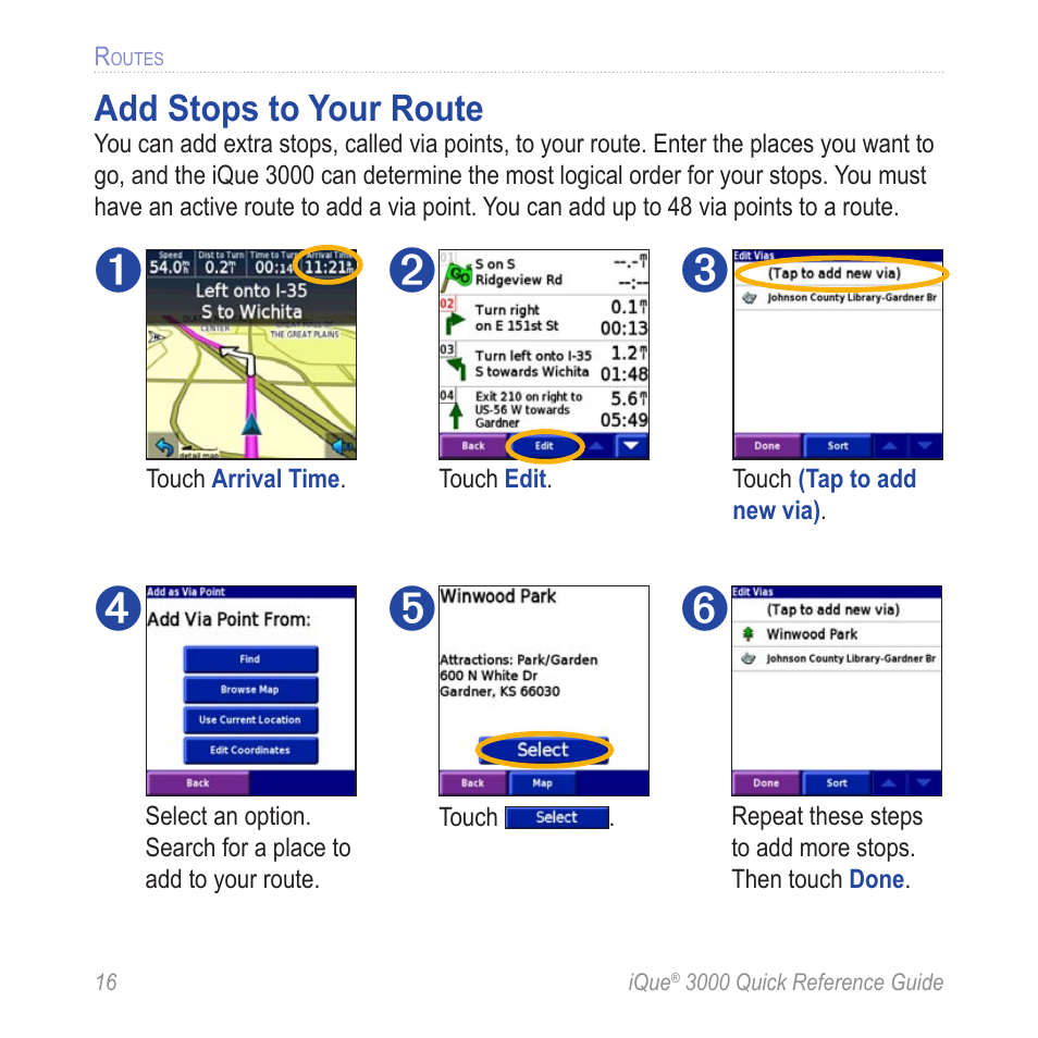 Add stops to your route | Garmin iQue 3000 User Manual | Page 20 / 36