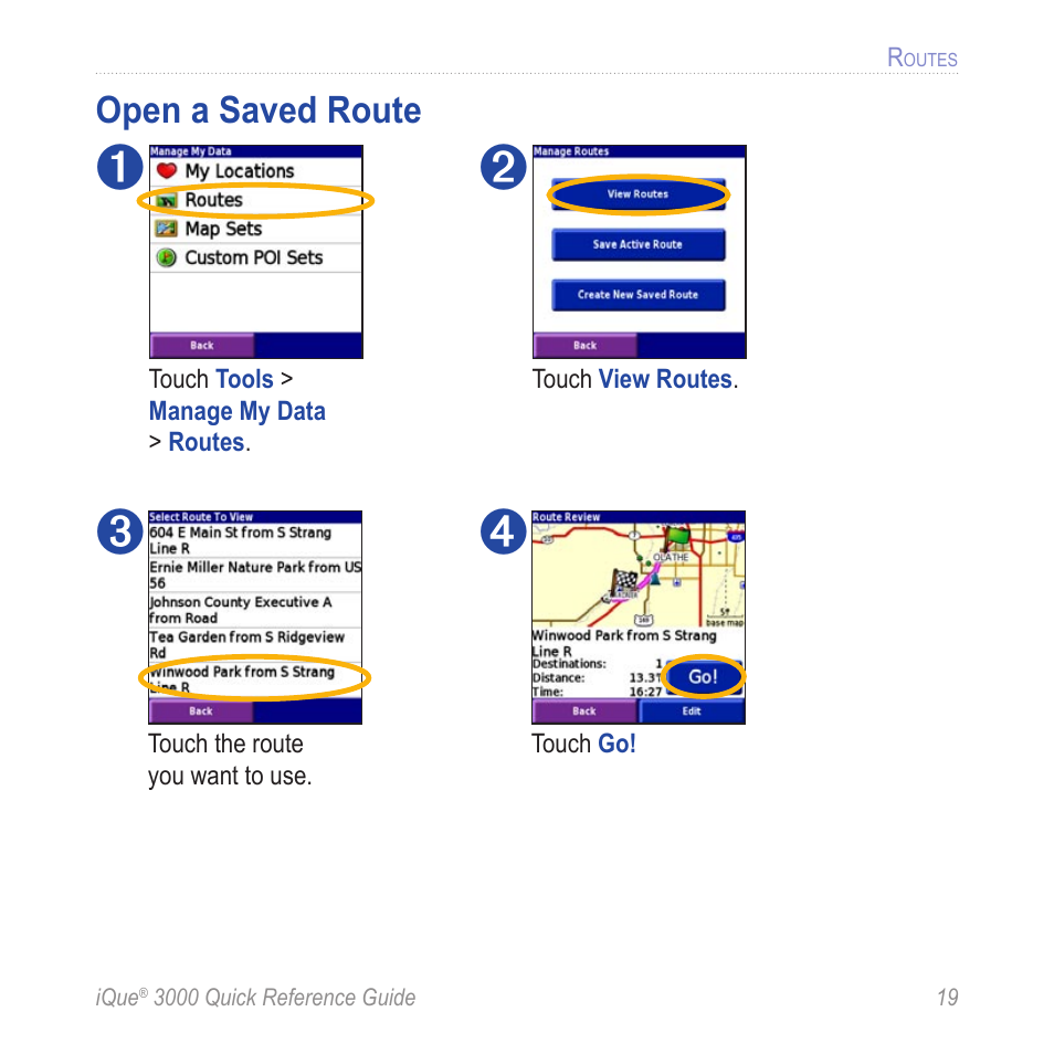 Open a saved route | Garmin iQue 3000 User Manual | Page 23 / 36