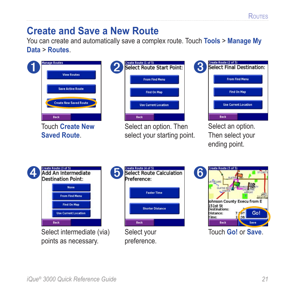 Create and save a new route | Garmin iQue 3000 User Manual | Page 25 / 36