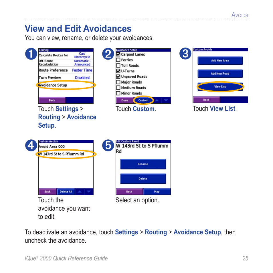 View and edit avoidances | Garmin iQue 3000 User Manual | Page 29 / 36