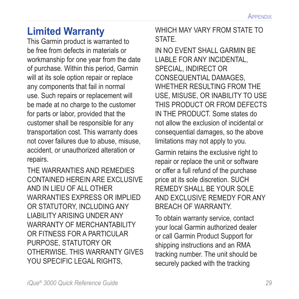 Limited warranty | Garmin iQue 3000 User Manual | Page 33 / 36