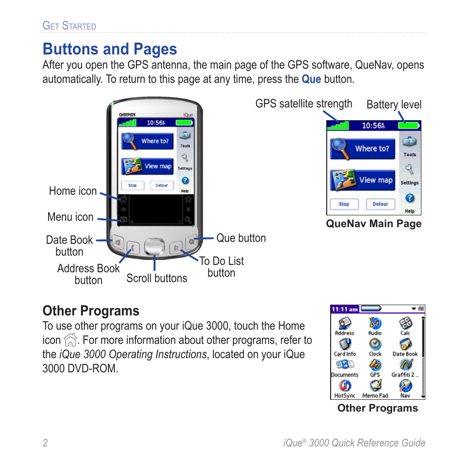 Buttons and pages, Other programs | Garmin iQue 3000 User Manual | Page 6 / 36