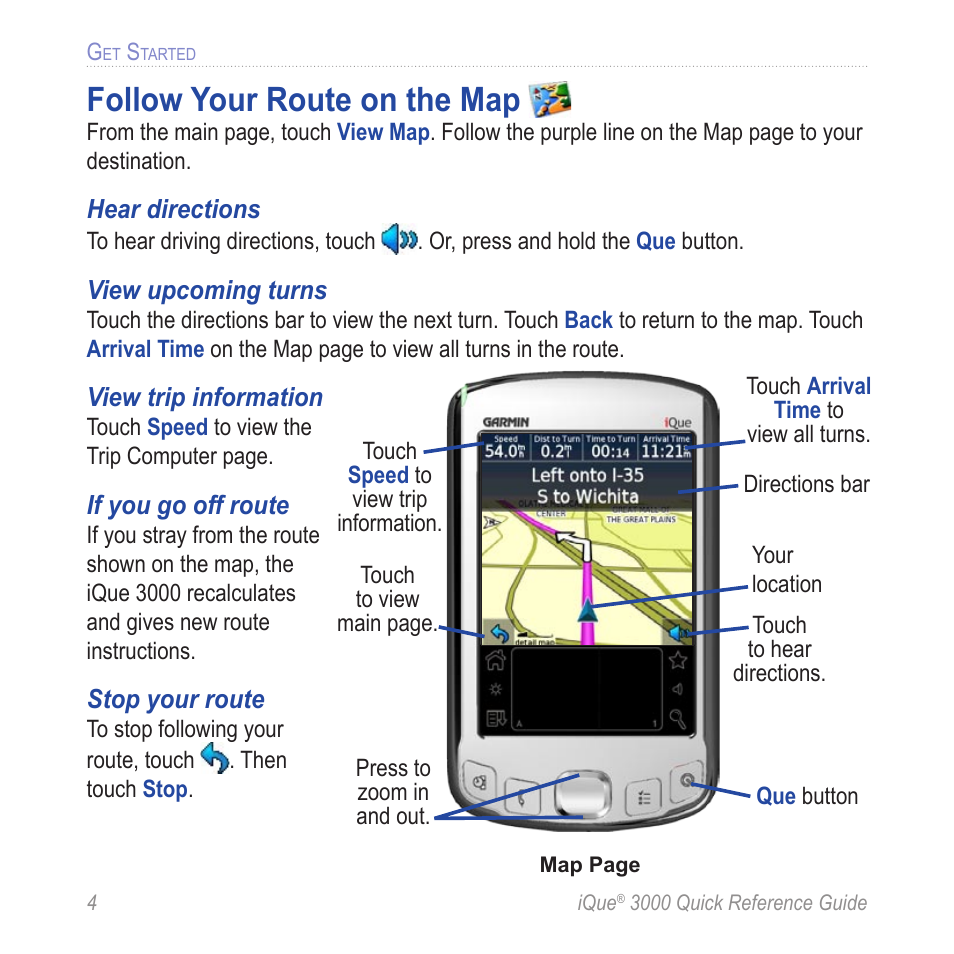 Follow your route on the map | Garmin iQue 3000 User Manual | Page 8 / 36